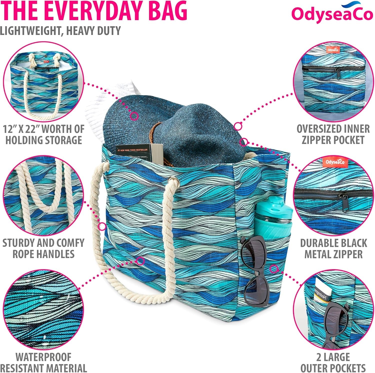 Beach Bag - Large Tote Bags for Women - Beach Bags Waterproof Sandproof - Chill Drift
