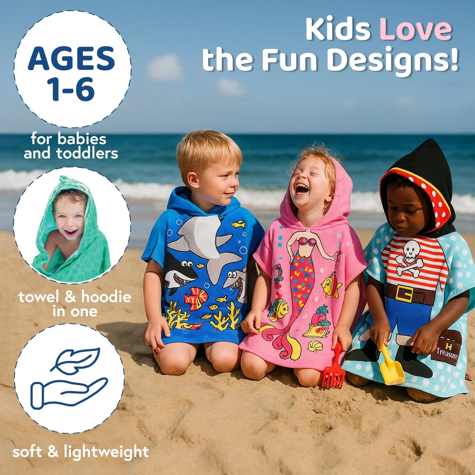 Kids Beach Towels Baby Beach Towel Hooded Beach Towel for Kids Bath Beach Towels - Chill Drift