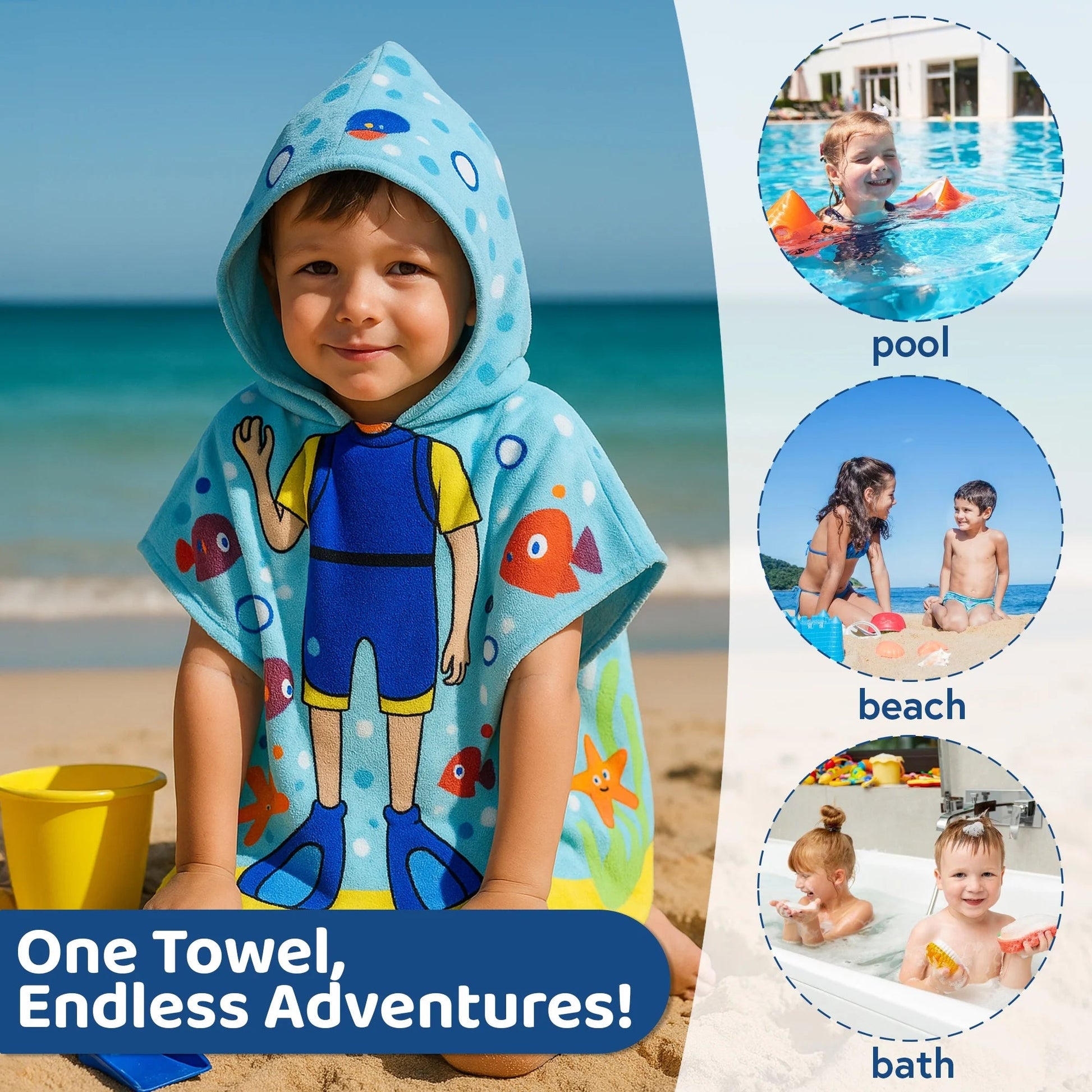Kids Beach Towels Baby Beach Towel Hooded Beach Towel for Kids Bath Beach Towels - Chill Drift